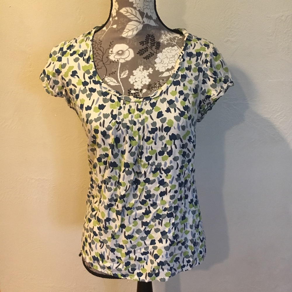 Boden Blouse Size 4 us Green, Blue Cream Floral